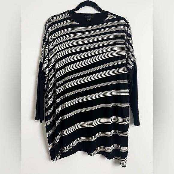 J.Jill Wearever Collection Black Beige Diagonal Stripe Batwing Sleeve Tunic Top - Picture 1 of 9